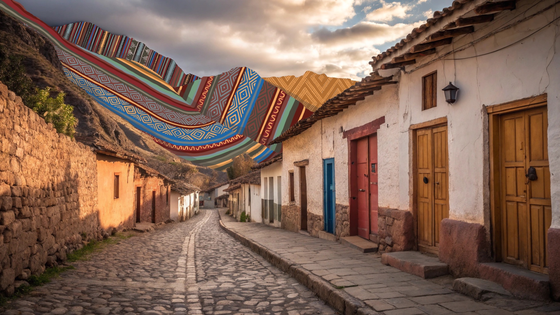 Paisaje andino con bordado textil sobre los cerros
